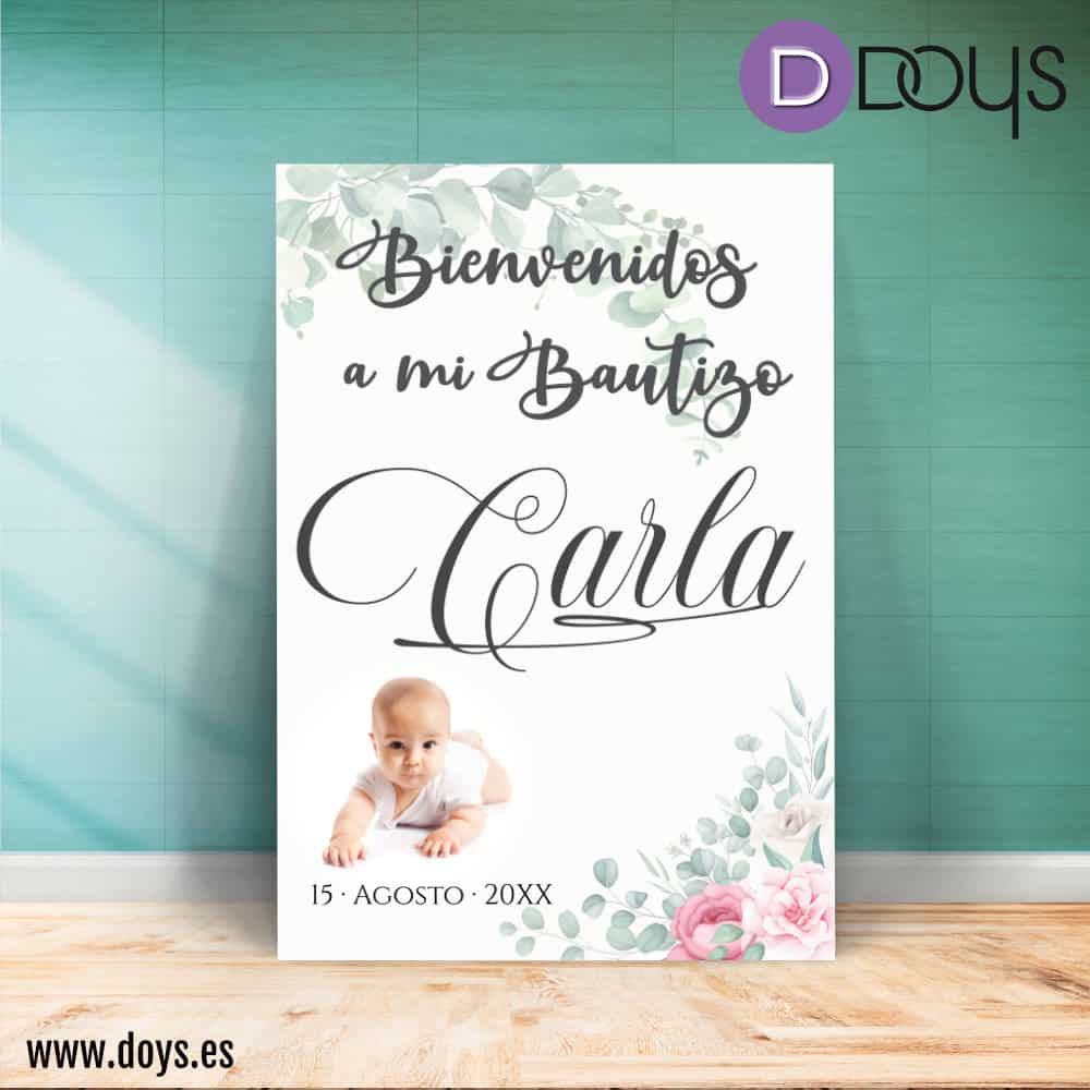 Cartel Bautizo Bienvenida - Floral foto rosas