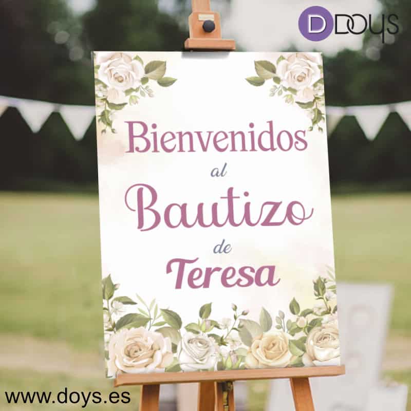 Cartel Bautizo Bienvenida - Floral rosas acuarela