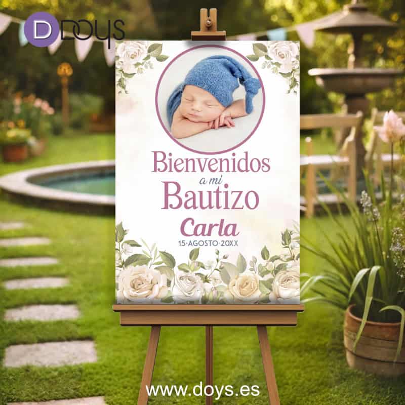 Cartel Bautizo Bienvenida - Floral rosas acuarela