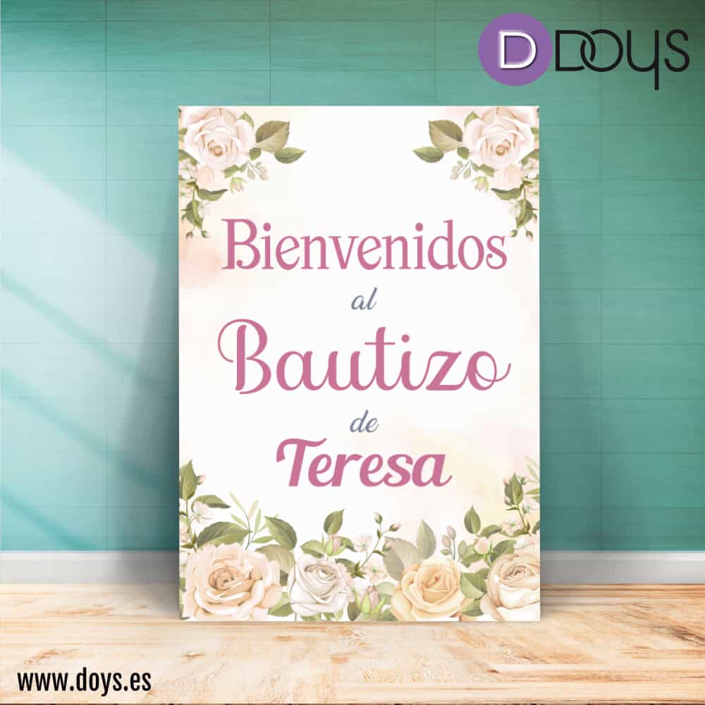 Cartel Bautizo Bienvenida - Floral rosas acuarela