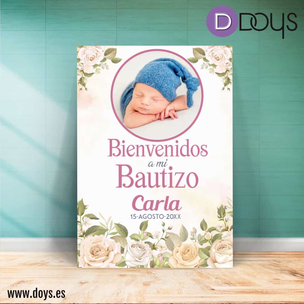 Cartel Bautizo Bienvenida - Floral rosas acuarela