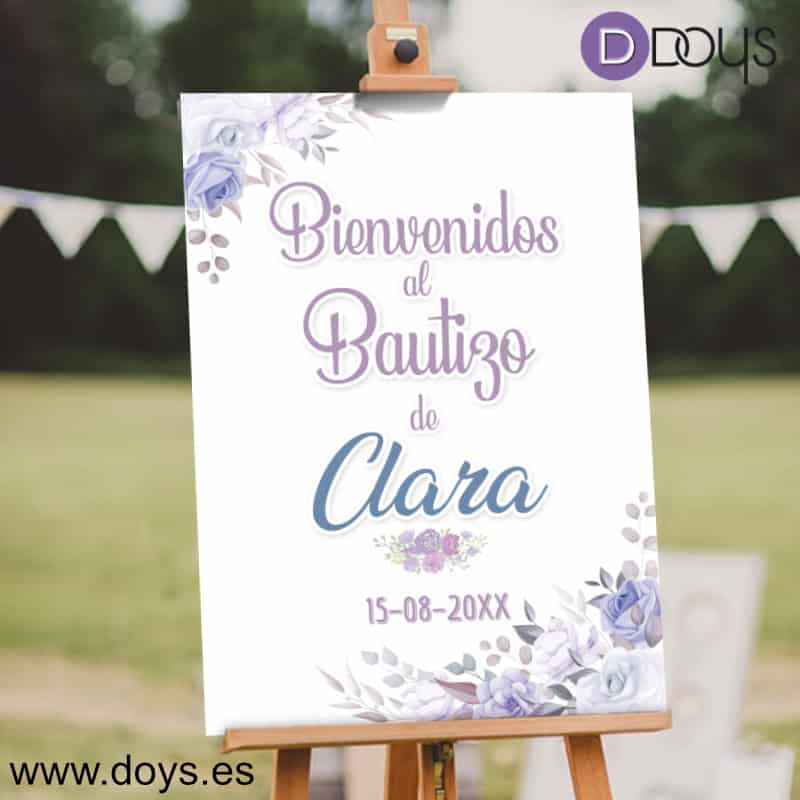 Cartel Bautizo Bienvenida - Floral rosas