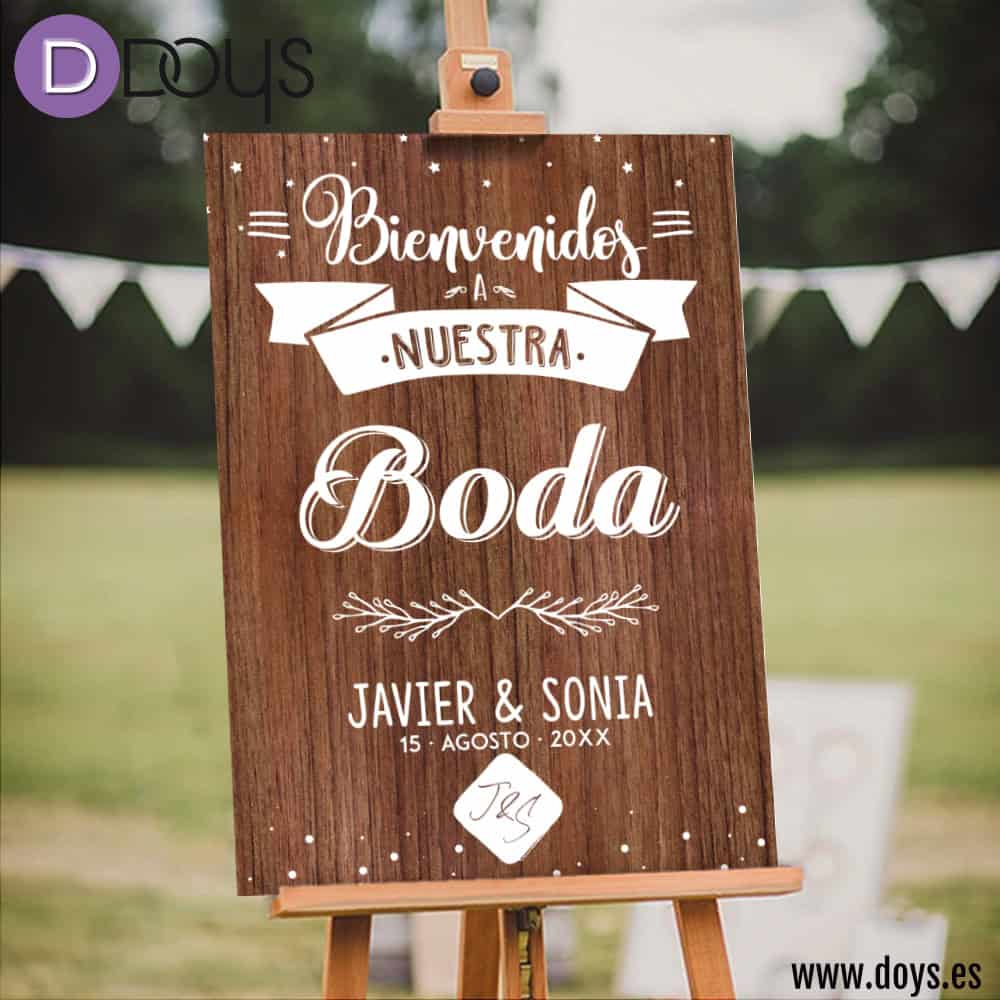 Cartel Bienvenida Boda - Madera oscura