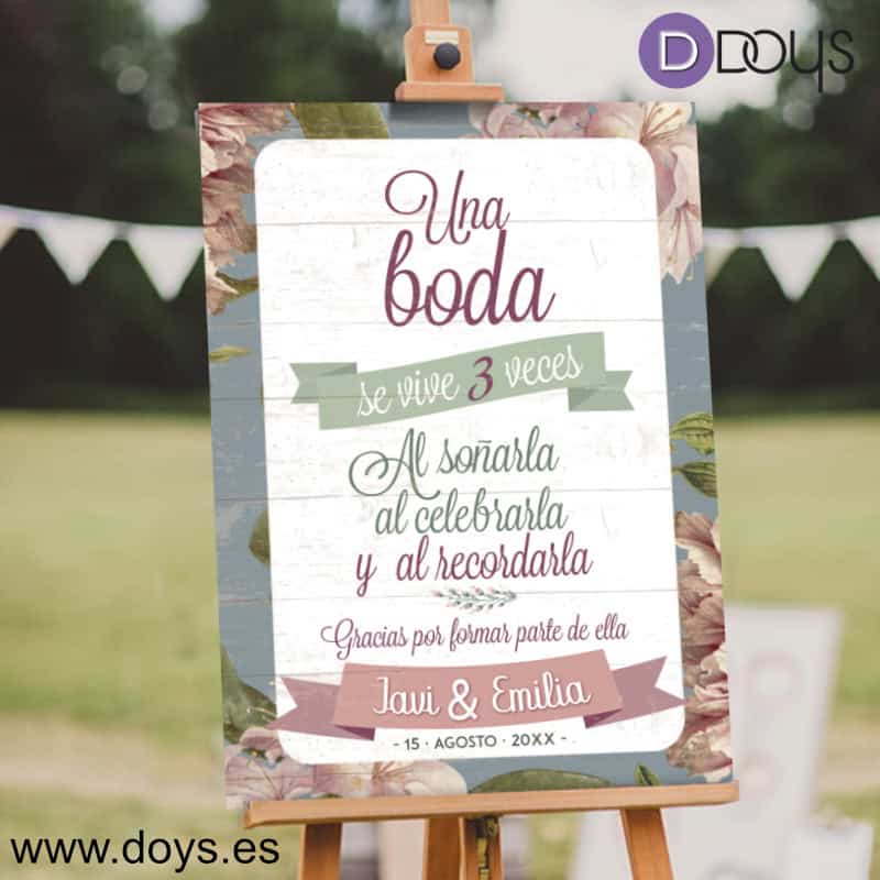 Cartel Bienvenida Boda - Boda tres veces