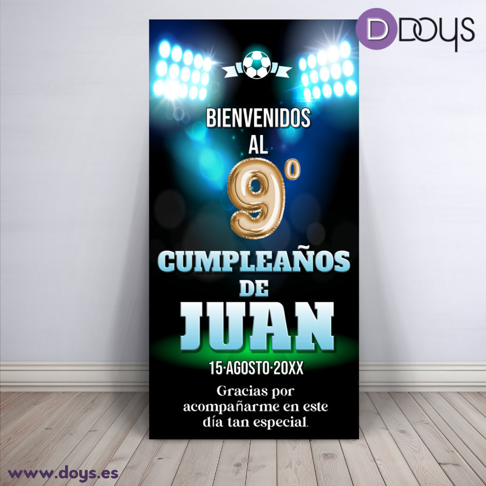 Cartel bienvenida cumpleaños fútbol sin soporte