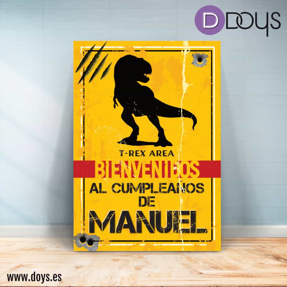 Cartel Bienvenida Cumpleaños - Peligro Dinosaurios