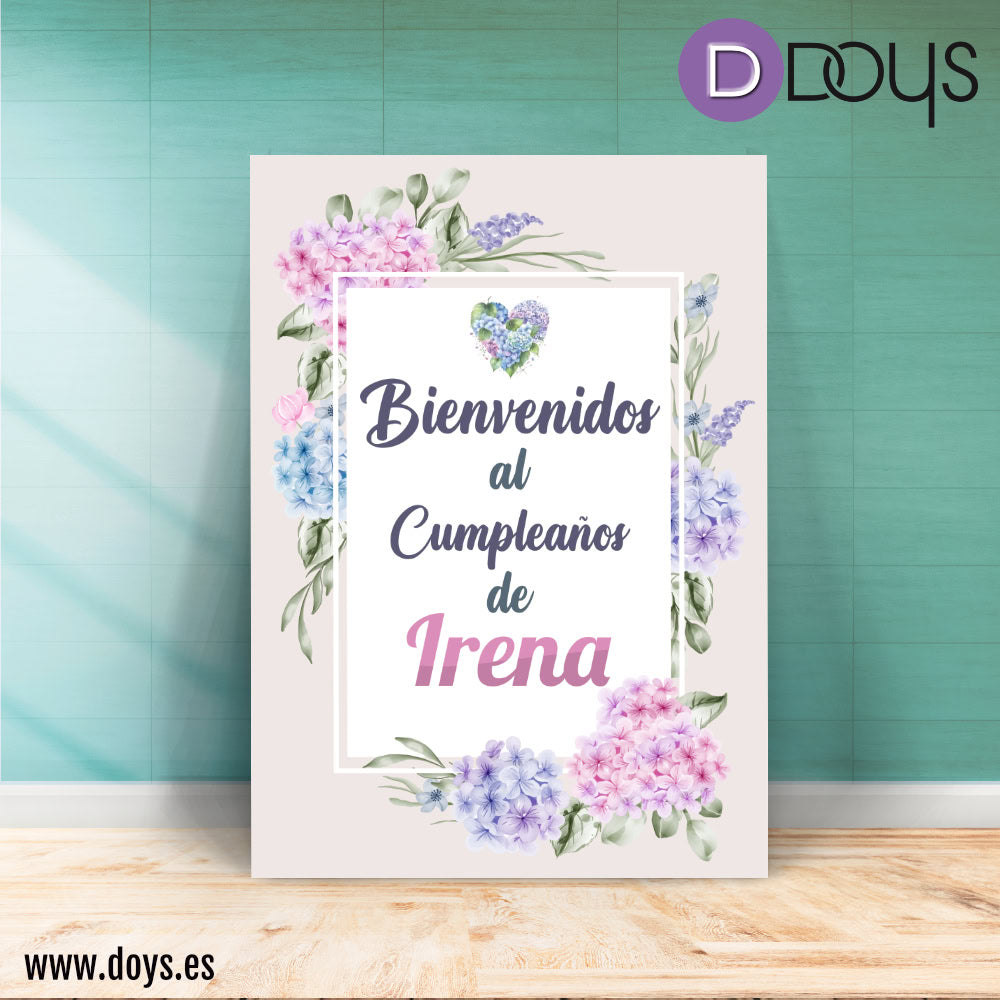 Cartel Bienvenida Cumpleaños - floral hortensia