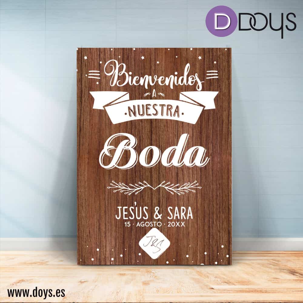 Cartel Bienvenida Boda - Madera oscura